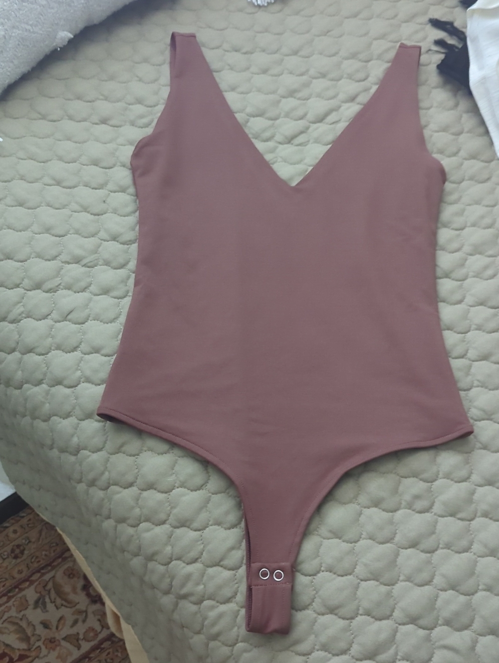 Chocolate Brown V-Neck One-Piece Bodysuit